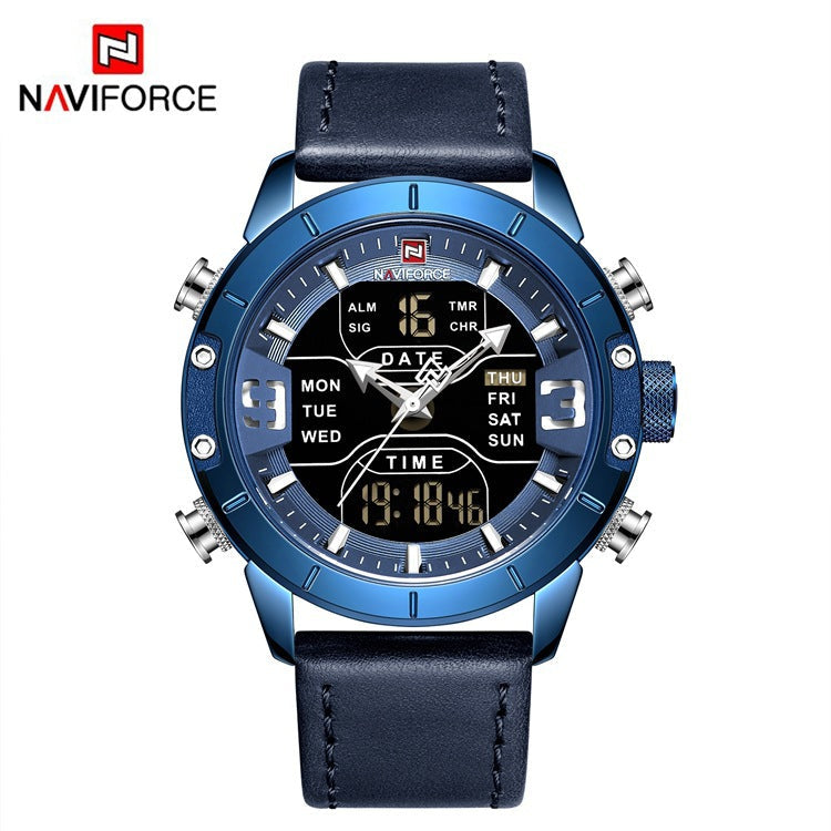 Dual Display Men's Watch  Belt Luminous Calendar 24 Hours Indication