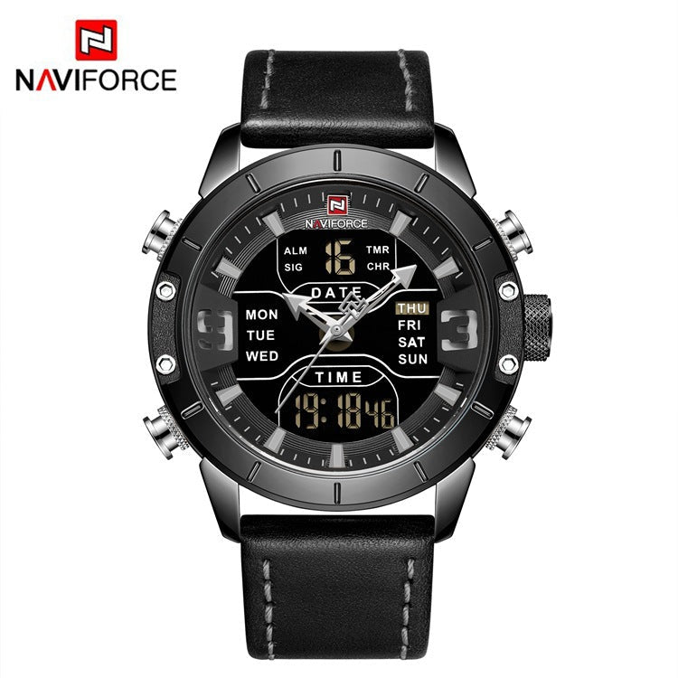 Dual Display Men's Watch  Belt Luminous Calendar 24 Hours Indication