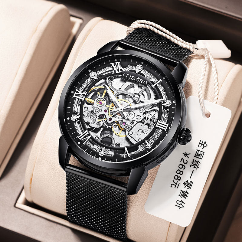 Waterproof mechanical watch fully automatic fashion trend hollow high school student male watch